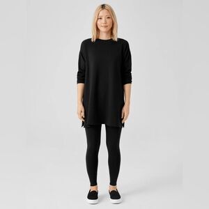 NWT Eileen Fisher fleece Crew  Boxy Tunic Top Shirt Womens Black Small S -‎ $148